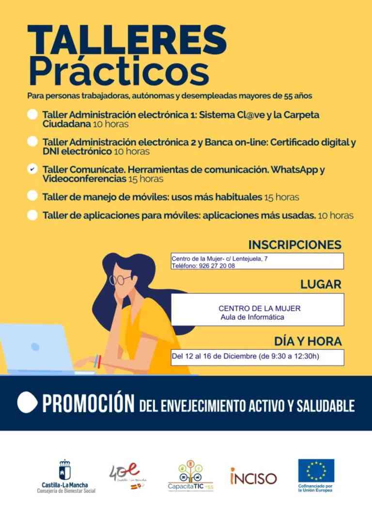 Abierta la inscripción para el taller gratuito sobre uso de Whatsapp y videoconferencias para mayores del 12 al 16 de diciembre en Miguelturra