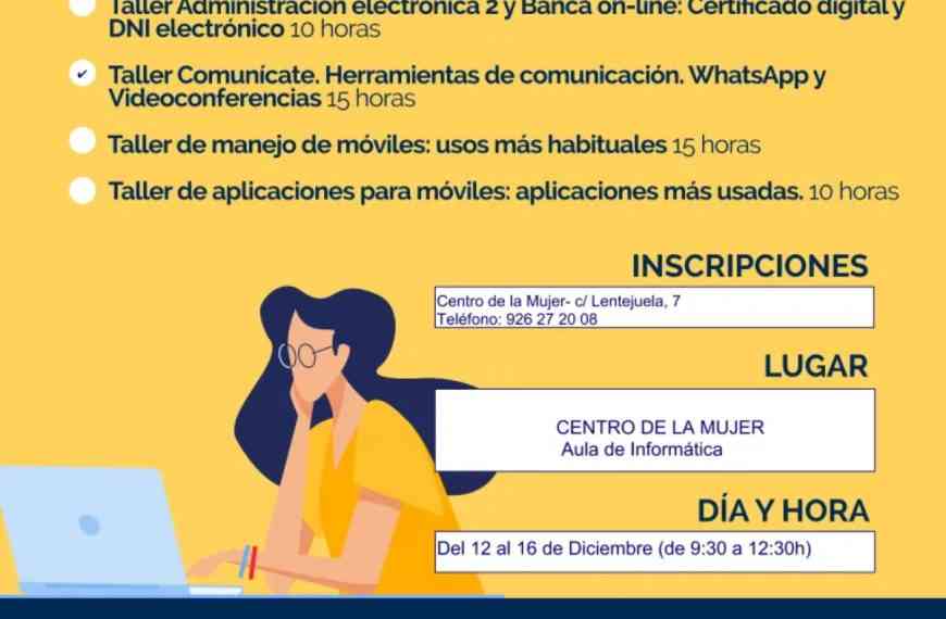 Abierta la inscripción para el taller gratuito sobre uso de Whatsapp y videoconferencias para mayores del 12 al 16 de diciembre en Miguelturra