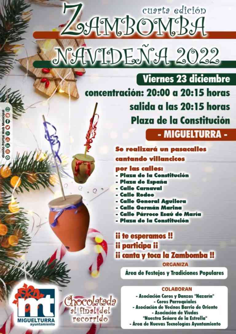 La IV «Zambomba navideña»  de Miguelturra tendrá lugar el  viernes 23 de diciembre con una chocolatada al final del recorrido