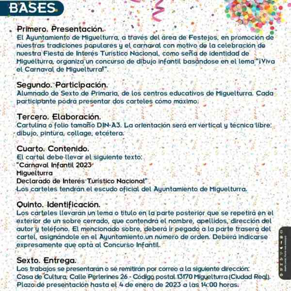 Participa en la I edición del Concurso Cartel «Carnaval Infantil» de Miguelturra 2023 hasta el 4 de enero