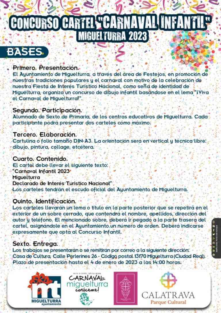 Participa en la I edición del Concurso Cartel «Carnaval Infantil» de Miguelturra 2023 hasta el 4 de enero