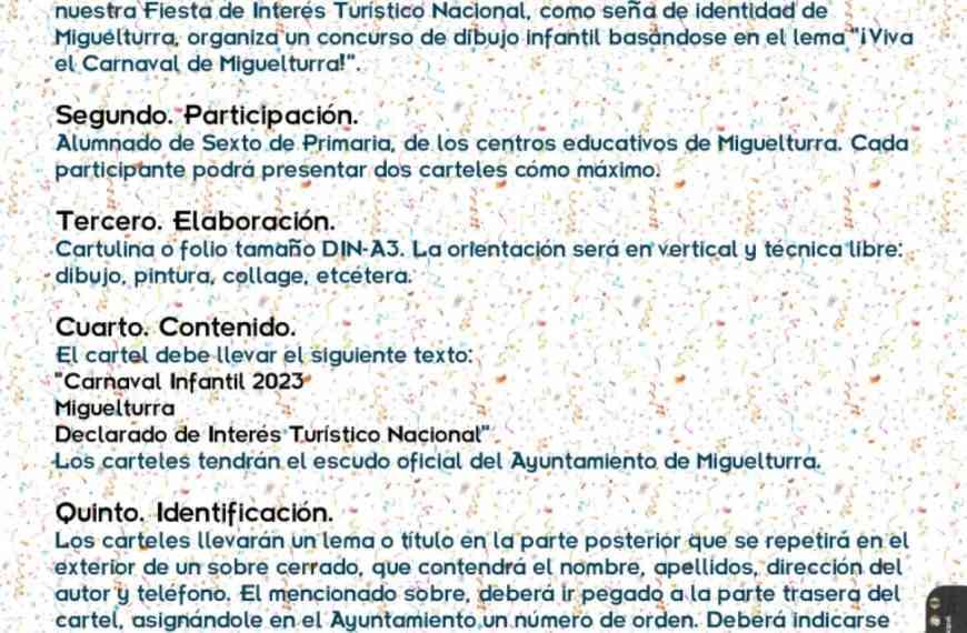 Participa en la I edición del Concurso Cartel «Carnaval Infantil» de Miguelturra 2023 hasta el 4 de enero