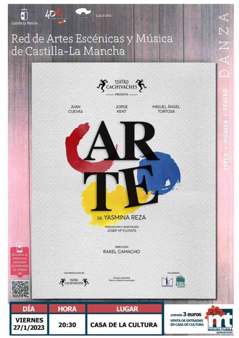 La obra de teatro «Arte» con Teatro Cachivaches el 27 de enero en la Casa de Cultura de Miguelturra con entrada a 3 €