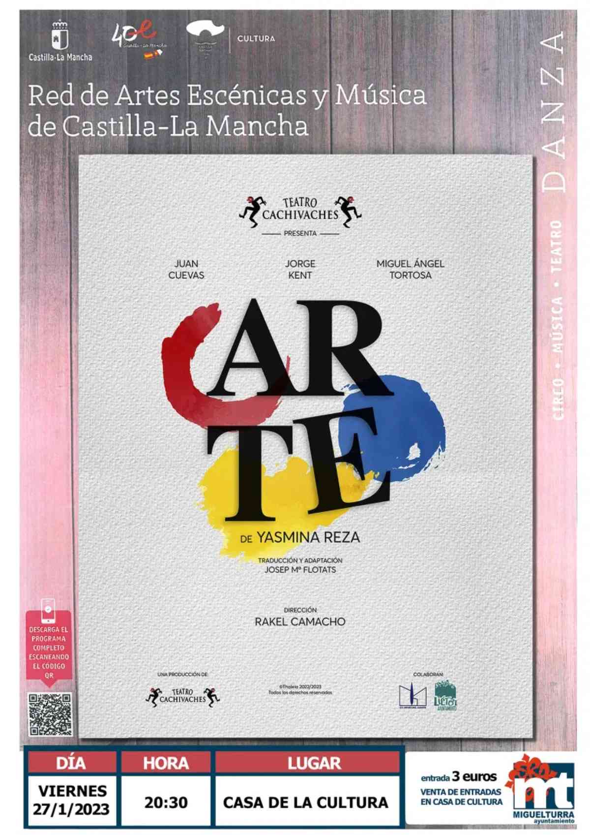 La obra de teatro «Arte» con Teatro Cachivaches el 27 de enero en la Casa de Cultura de Miguelturra con entrada a 3 €