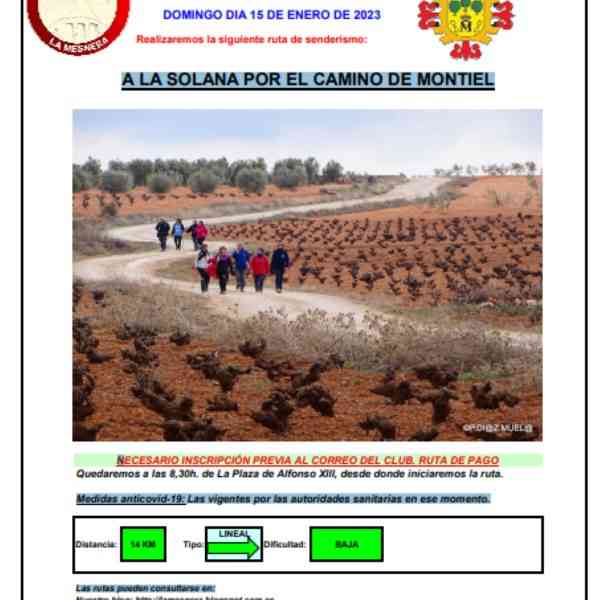Ruta de senderismo a la Solana por el Camino de Montiel el 15 de enero del Club La Mesnera de Manzanares