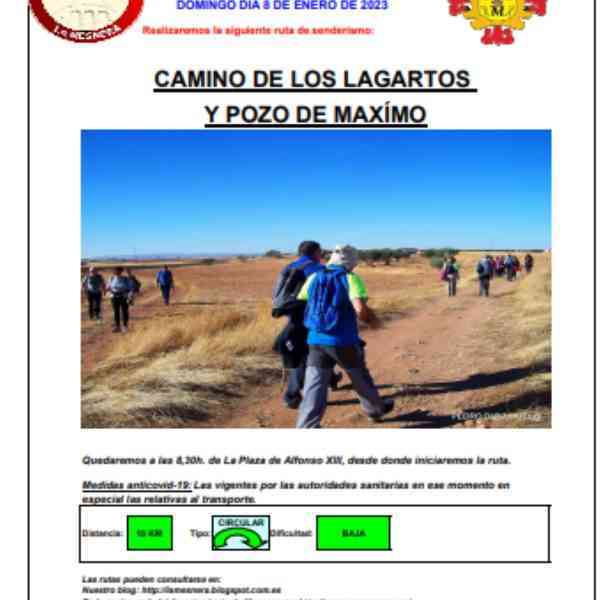 Ruta de senderismo a Camino de los Lagartos y Pozo de Máximo el 8 de enero del Club de Senderismo La Mesnera de Manzanares