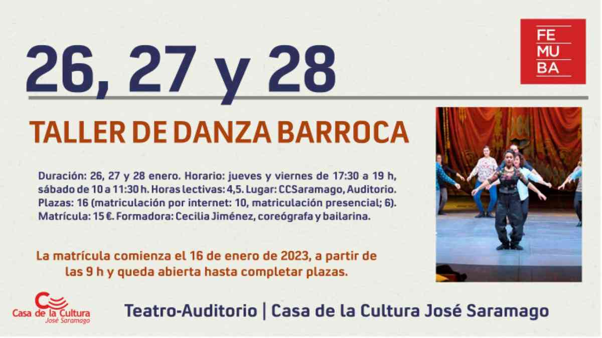 Taller de Danza Barroca 26, 27 y 28 de enero en Casa de Cultura José Saramago de Albacete