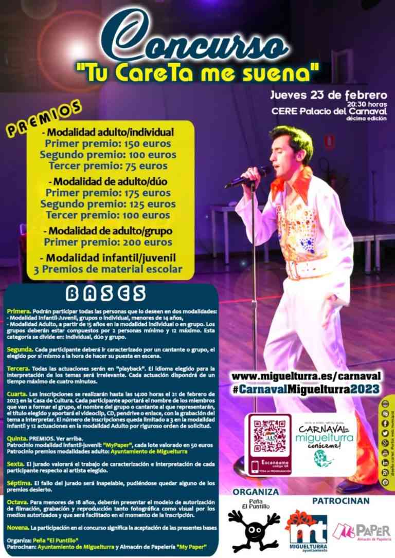 Concurso de playbacks “Tu Careta Me Suena” el 23 de febrero en el CERE de Miguelturra ¡consulta las bases y participa!