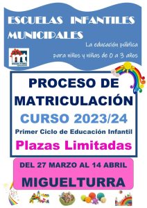 Convocado el proceso de admisión del curso 2023-2024 de las 2 Escuelas Infantiles de Miguelturra  “Pelines” y “Coleta”