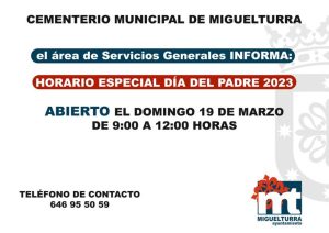 Horario del Cementerio Municipal de Miguelturra el Día del Padre domingo 19 de marzo de 2023