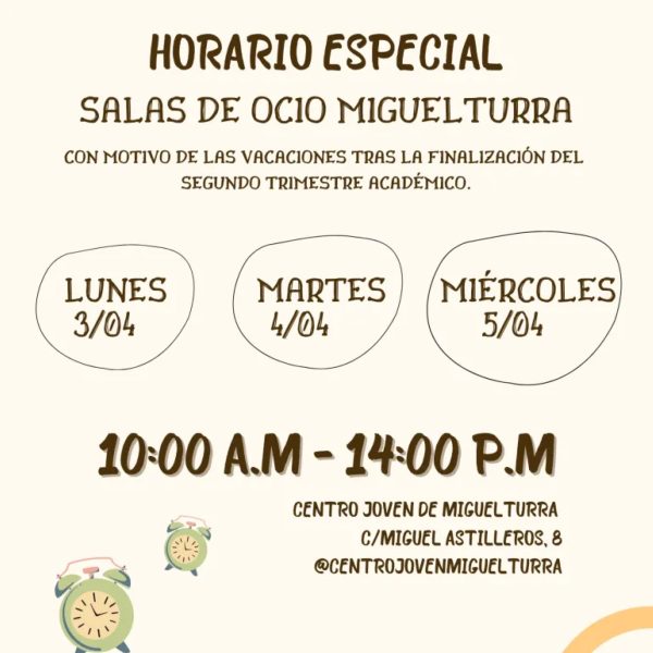 Este es el horario  especial de las salas de ocio del Centro Joven de Miguelturra durante las vacaciones de Semana Santa 2023