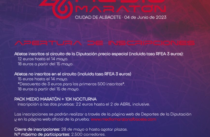 Ya puedes inscribirte para participar en el Medio Maratón y el Pack Media + 10K en Albacete ¡participa!