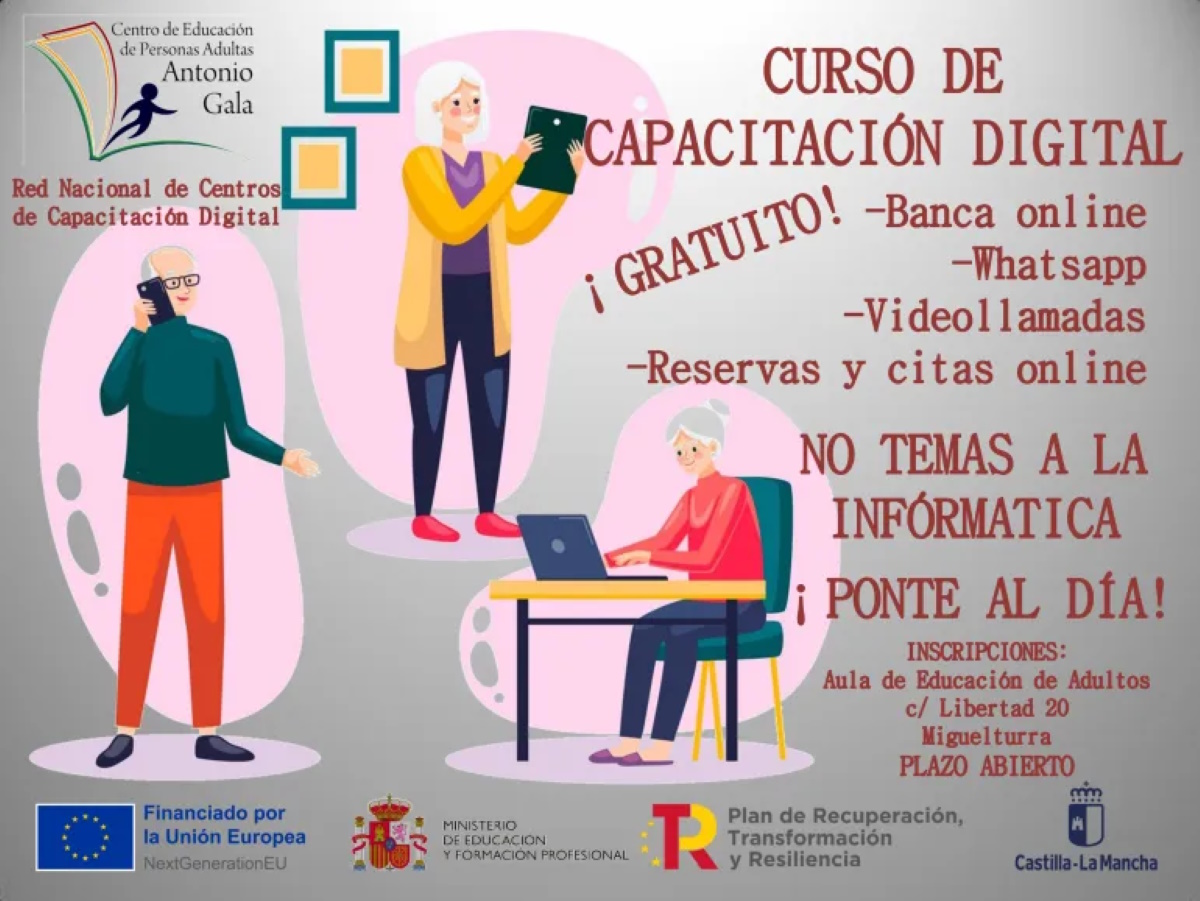 Curso gratuito “Curso de capacitación digital” en el Centro de Educación de Personas Adultas Antonio Gala de Miguelturra inicia el 27 de abril