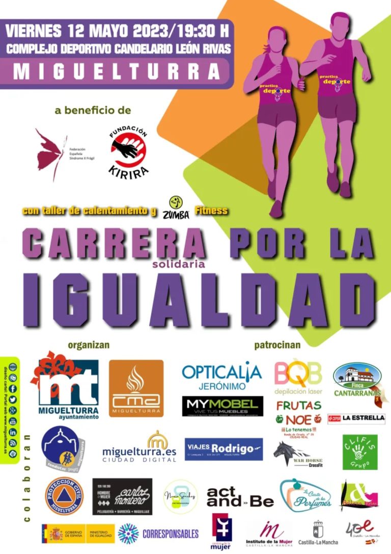 VIII Carrera por la Igualdad el 12 de mayo a partir de las 19:30 desde el Complejo Deportivo Candelario León Rivas de Miguelturra