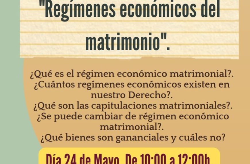 El 24 de mayo charla informativa “Regímenes económicos del matrimonio” en el Centro de la Mujer de Miguelturra