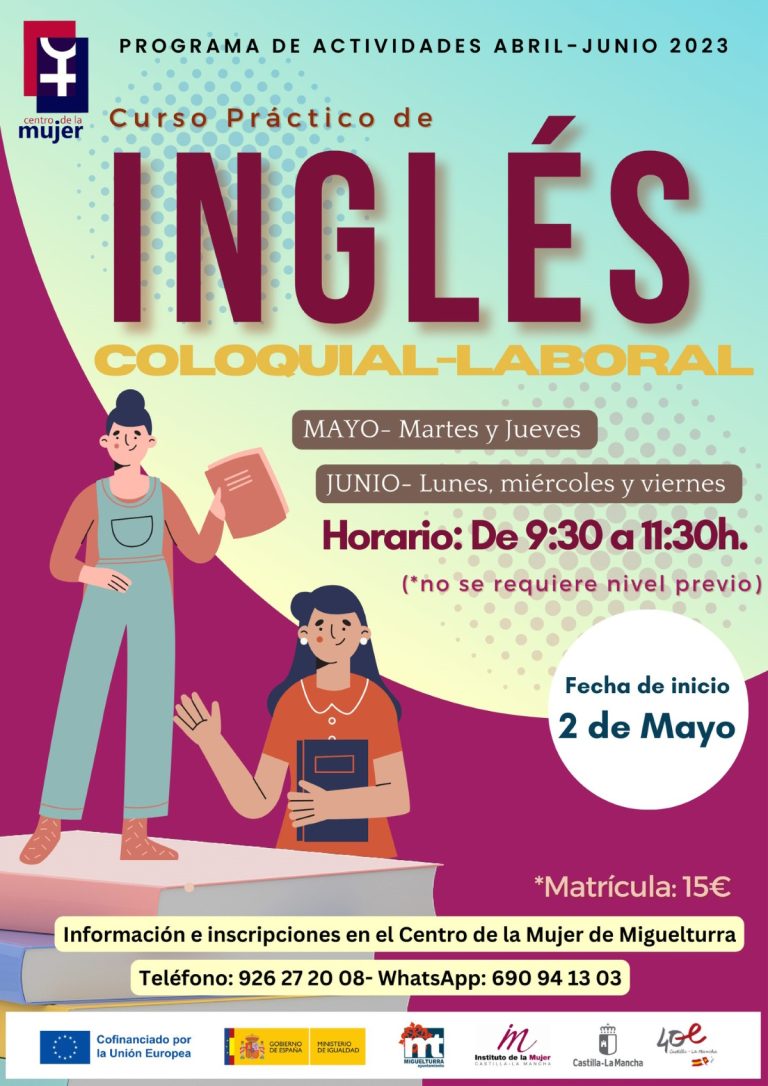 Curso práctico de inglés: coloquial-laboral en el Centro de la Mujer de Miguelturra inicia el 2 de mayo
