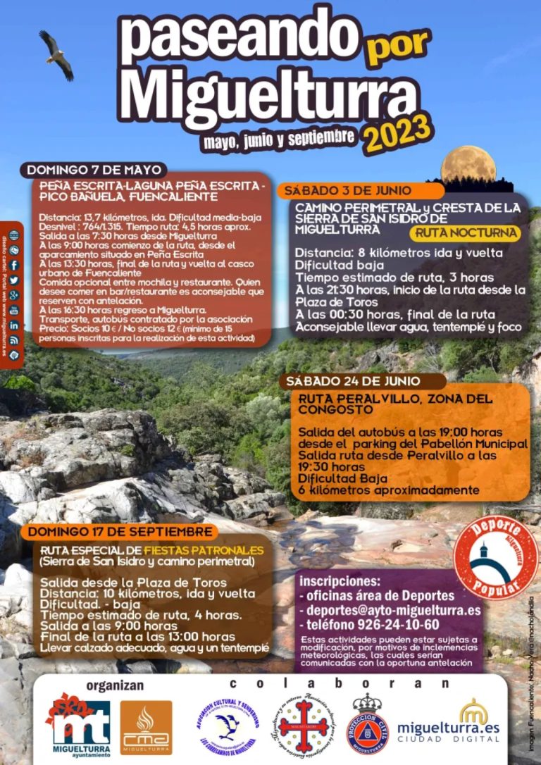 El programa “Paseando por Miguelturra” ya tiene abierta las inscripciones de 4 nuevas rutas senderistas durante mayo, junio y septiembre