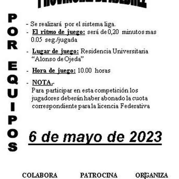 Campeonato Excma. Diputación Provincial el 6 de mayo en la Residencia Universitaria “Alonso de Ojeda” de Cuenca