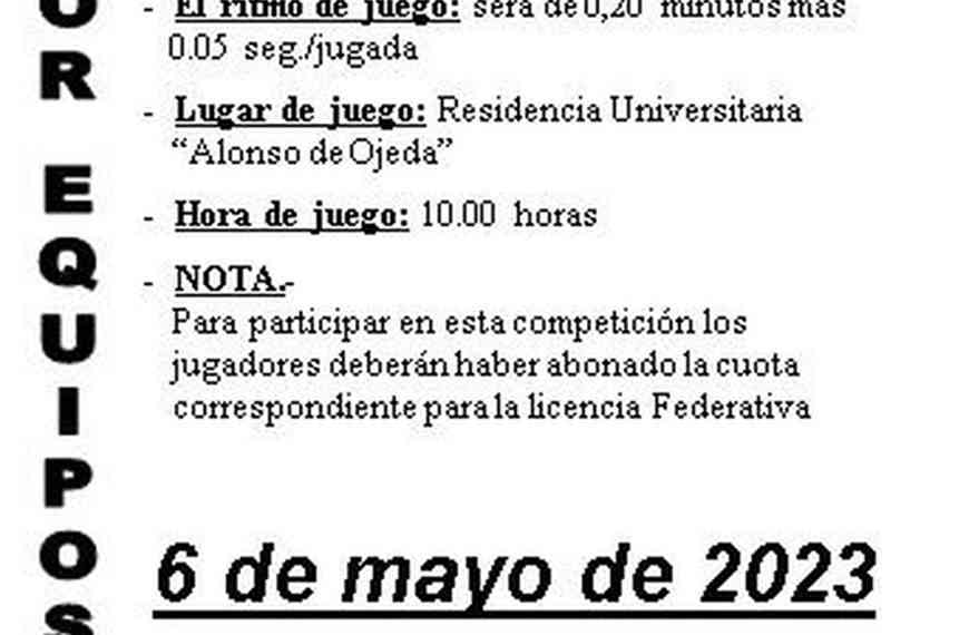 Campeonato Excma. Diputación Provincial el 6 de mayo en la Residencia Universitaria “Alonso de Ojeda” de Cuenca