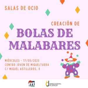 Creación de bolas de malabares mañana en las salas de ocio del Centro Joven de Miguelturra de 16:30 a 19:30 horas