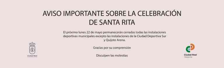 Por la festividad de Santa Rita, las instalaciones deportivas municipales de Ciudad Real estarán cerradas el 22 de mayo