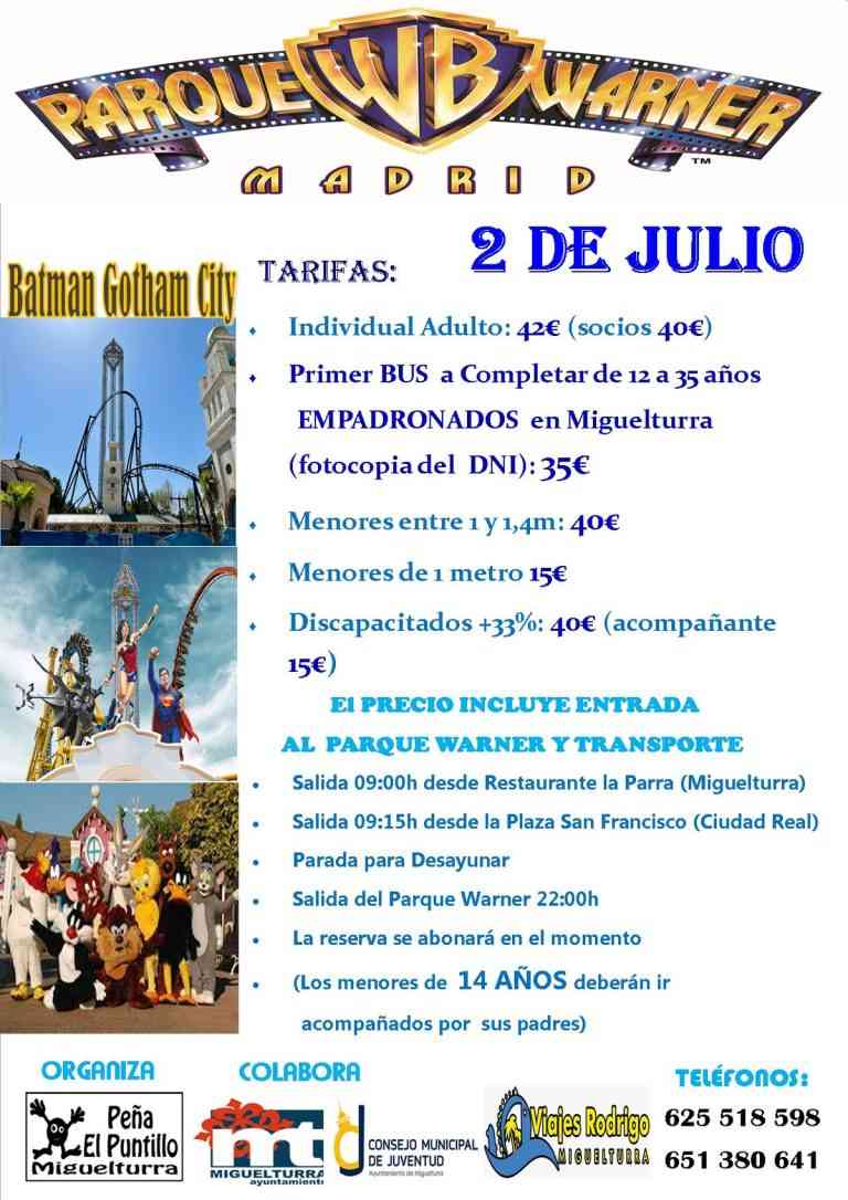 Viaje al Parque Warner organiza La Peña El Puntillo de Miguelturra para el 2 de julio ¡participa!