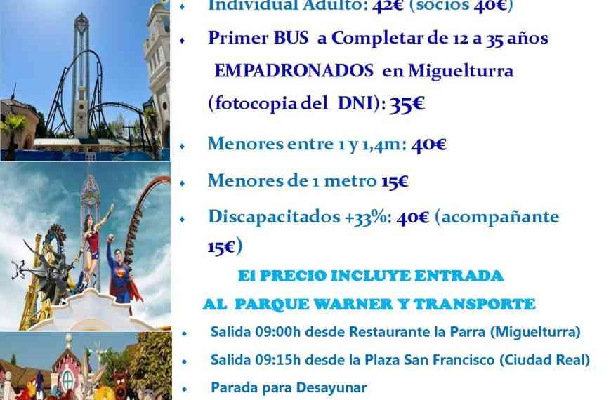Viaje al Parque Warner organiza La Peña El Puntillo de Miguelturra para el 2 de julio ¡participa!