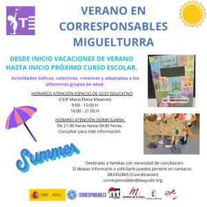 Se prestará el servicio del Plan Corresponsables de Miguelturra desde inicio de las vacaciones de verano hasta inicio del curso escolar