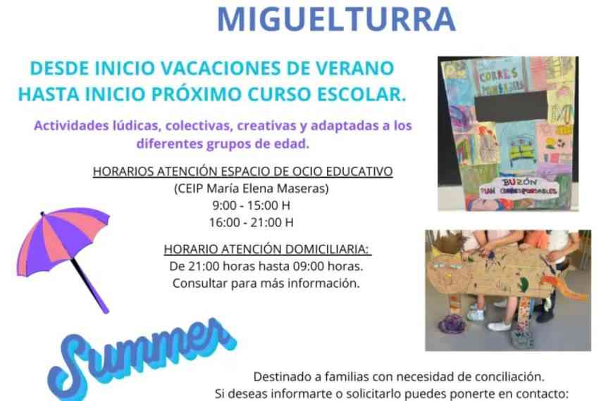 Se prestará el servicio del Plan Corresponsables de Miguelturra desde inicio de las vacaciones de verano hasta inicio del curso escolar