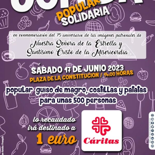 Comida popular solidaria el sábado 17 de junio en la plaza de la Constitución de Miguelturra a beneficio de Cáritas