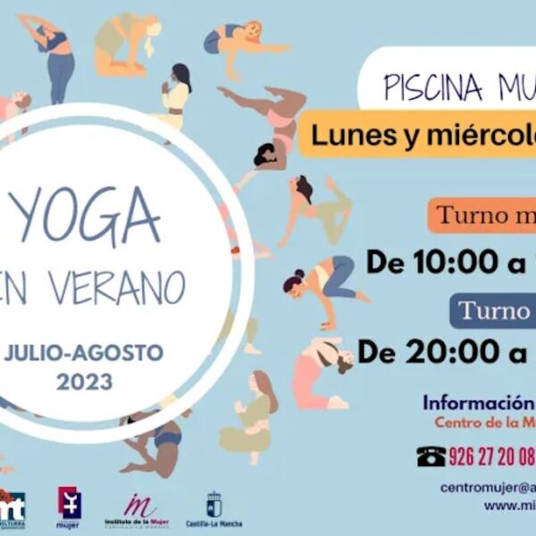 Talleres de yoga verano 2023 en la piscina municipal de Miguelturra  del 3 de julio al 30 de agosto ¡inscripción abierta!