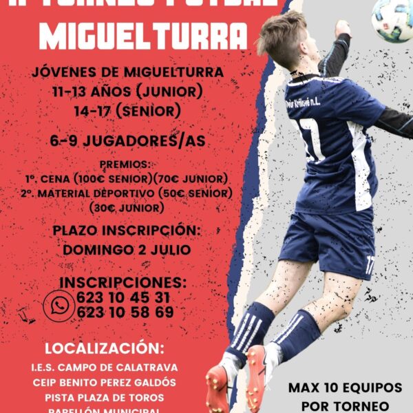 II Torneo Futsal junior para 11 a 13 años y senior para 14 a 17 años en Miguelturra inscripción abierta hasta el 2 de julio