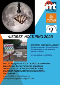Jornada de ajedrez nocturno el 25 de agosto en el parque Doctor Fleming de Miguelturra entre las 21:00 y 24:00 h