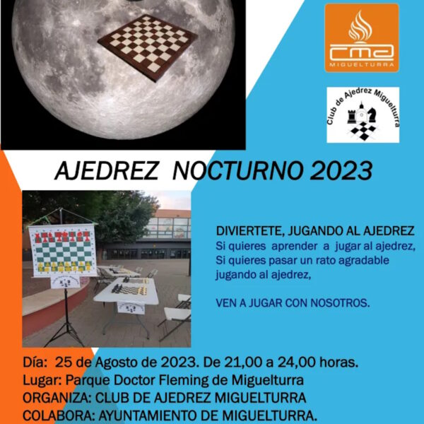 Jornada de ajedrez nocturno el 25 de agosto en el parque Doctor Fleming de Miguelturra entre las 21:00 y 24:00 h