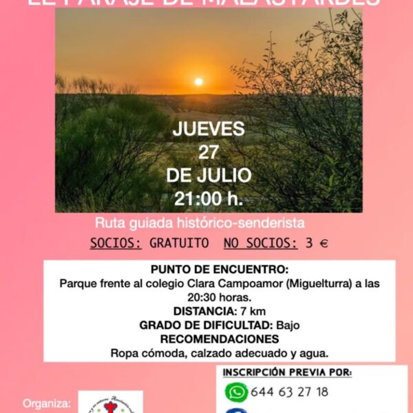 Aún puedes participar en la ruta senderista de «Malastardes» en Miguelturra de este jueves 27 de julio en horario de tarde noche
