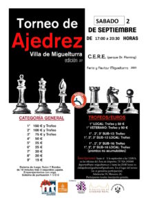 Bases e inscripciones torneo de ajedrez «Villa de Miguelturra» que se celebra el 2 de septiembre en la Feria y Fiestas