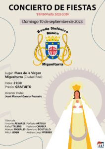 Concierto gratuito de fiestas de la Banda Sinfónica de Miguelturra en honor a la Virgen de la Estrella el 10 de septiembre