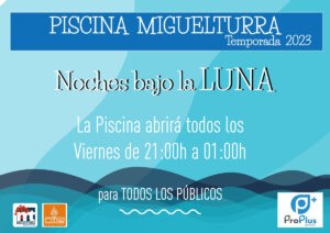 Noches bajo la luna en la piscina de Miguelturra temporada 2023 los viernes de 21:00 a 01:00 h