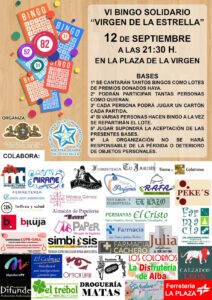 6º Bingo Solidario mañana 12 de septiembre a las 21:30  en la Plaza de la Virgen de Miguelturra