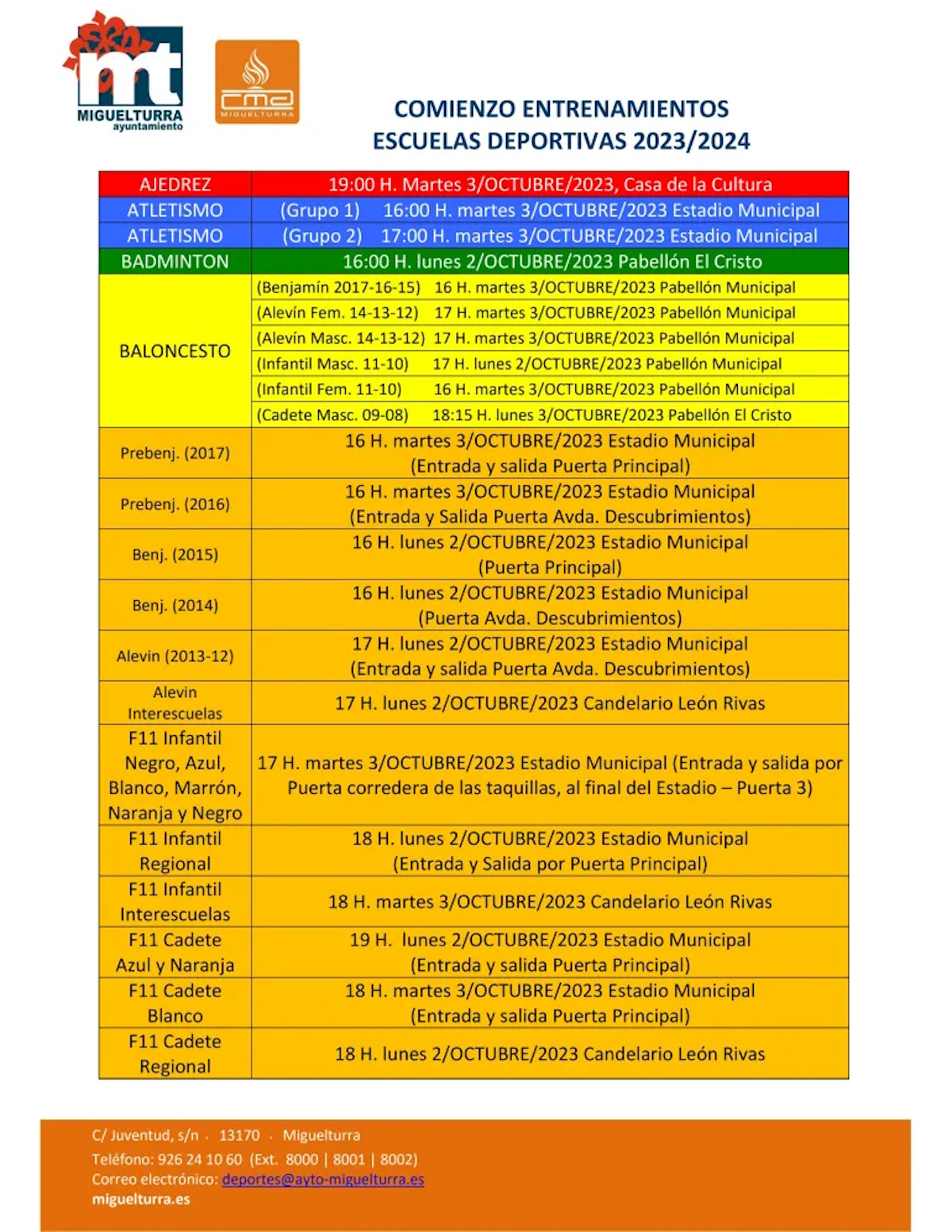 Estas son las fechas y horarios para el inicio de las Escuelas Deportivas 2023-2024 en Miguelturra