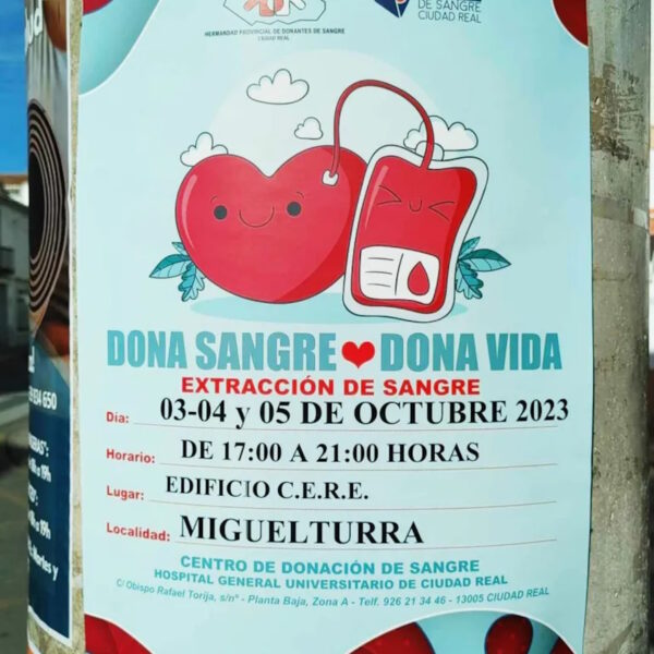 Jornadas de donación de sangre el 3, 4 y 5 de octubre de 2023 en el CERE de Miguelturra