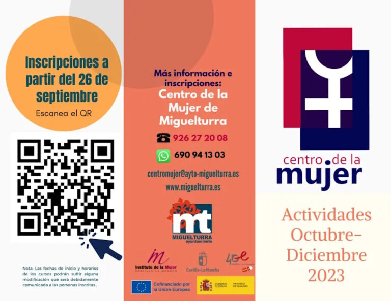Programación de actividades del Centro de la Mujer de Miguelturra con inscripción abierta hasta el 26 de septiembre