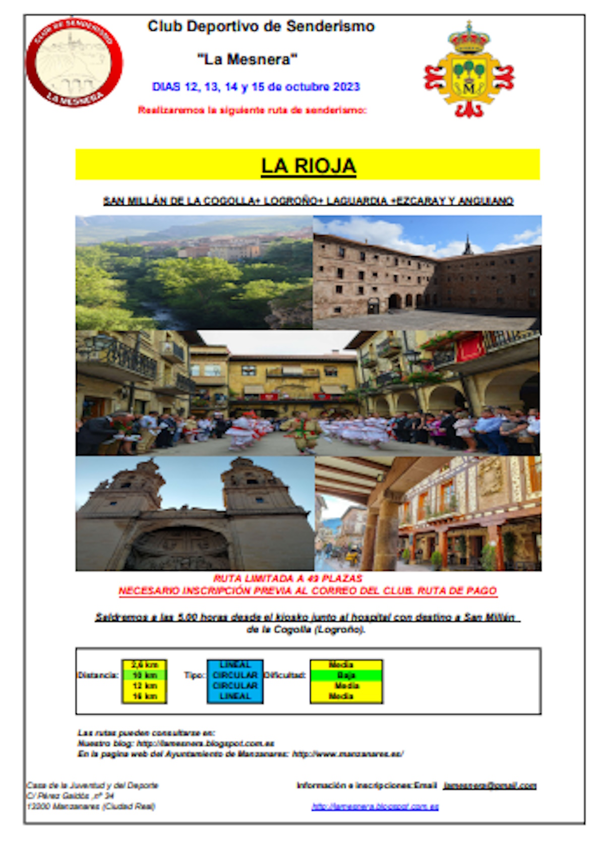Ruta de senderismo  San Millán de la Cogolla+Logroño+Laguardia+Ezcaray y Anguiano 12, 13 y 15 de octubre