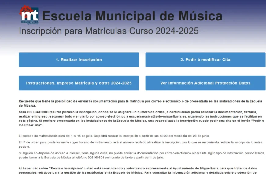 Inicio de Inscripciones para el Curso 2024-2025 en la Escuela de Música y Danza: ¡A Partir del 28 de Junio!