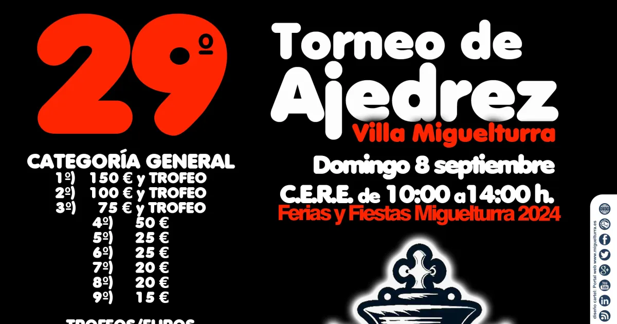 Comienza la Inscripción para el Torneo de Ajedrez «Villa Miguelturra» Especial Ferias del 8 de Septiembre