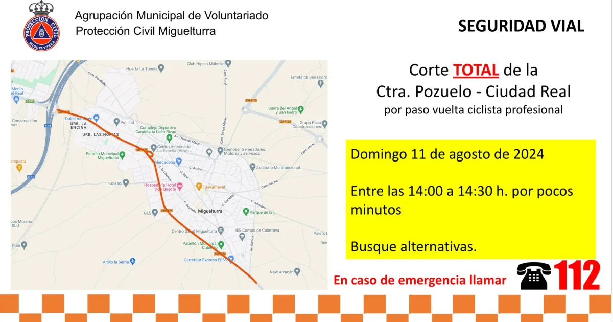 Interrupción Temporal en la Carretera Pozuelo-Ciudad Real el Domingo Debido a Evento Ciclista