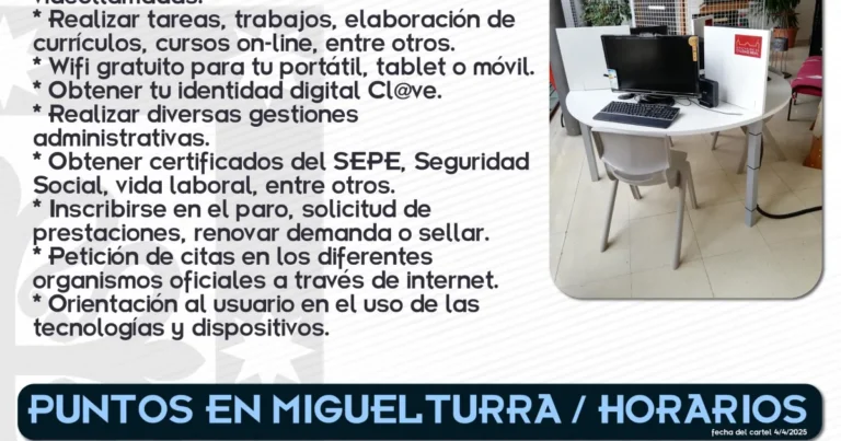 Actualización de los Horarios en los Puntos de Inclusión Digital de Miguelturra