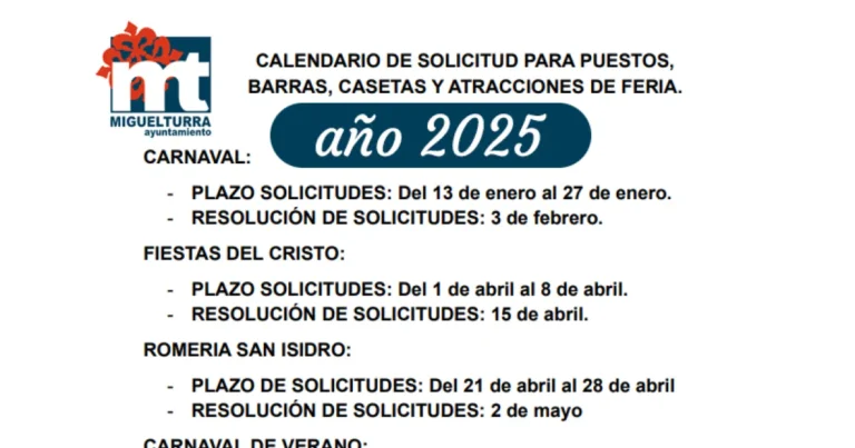 Solicitud de Espacios para las Ferias y Fiestas de Septiembre: Plazo hasta el 31 de Julio
