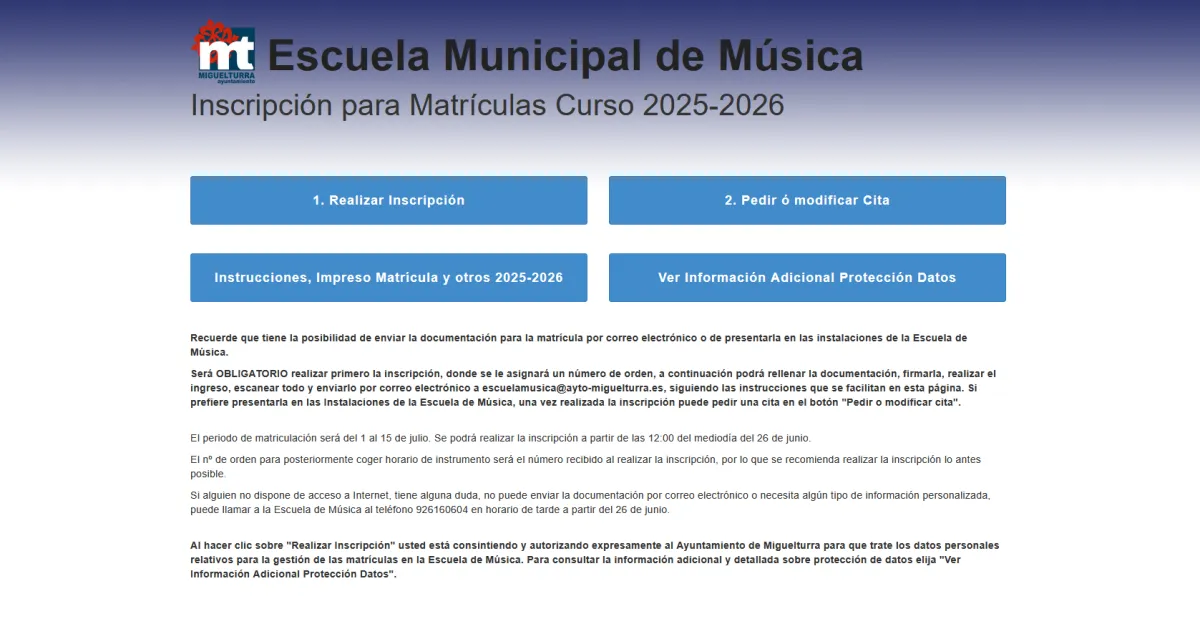 Apertura de Inscripciones para el Curso 2025-2026 en la Escuela Municipal de Música y Danza