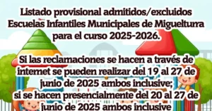 Listado de Admisiones para Escuelas Infantiles Municipales 2025-2026 y Inicio de Reclamaciones